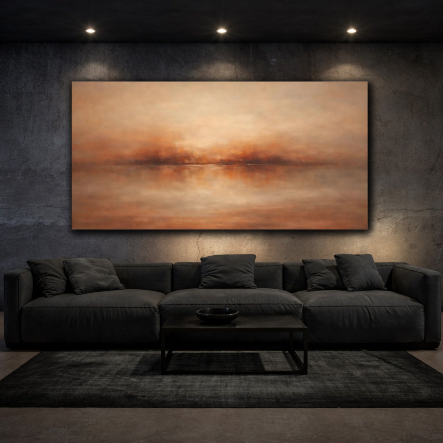 Mockup 2. Nature Misty Horizon Brown And Orange shown as stretched canvas wall art