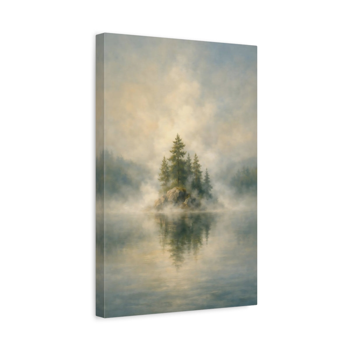 Side Mockup 4. Nature Misty Island Misty Landscape shown as stretched canvas wall art