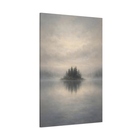Main Mockup. Nature Misty Island Misty Lake Island shown as stretched canvas wall art