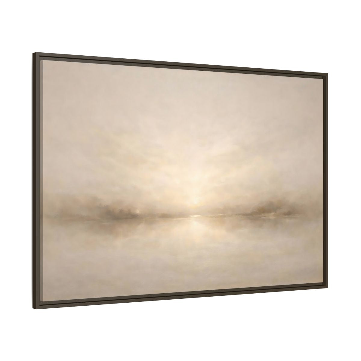 Main Mockup. Nature Misty Lake Beige Landscape shown as stretched canvas wall art