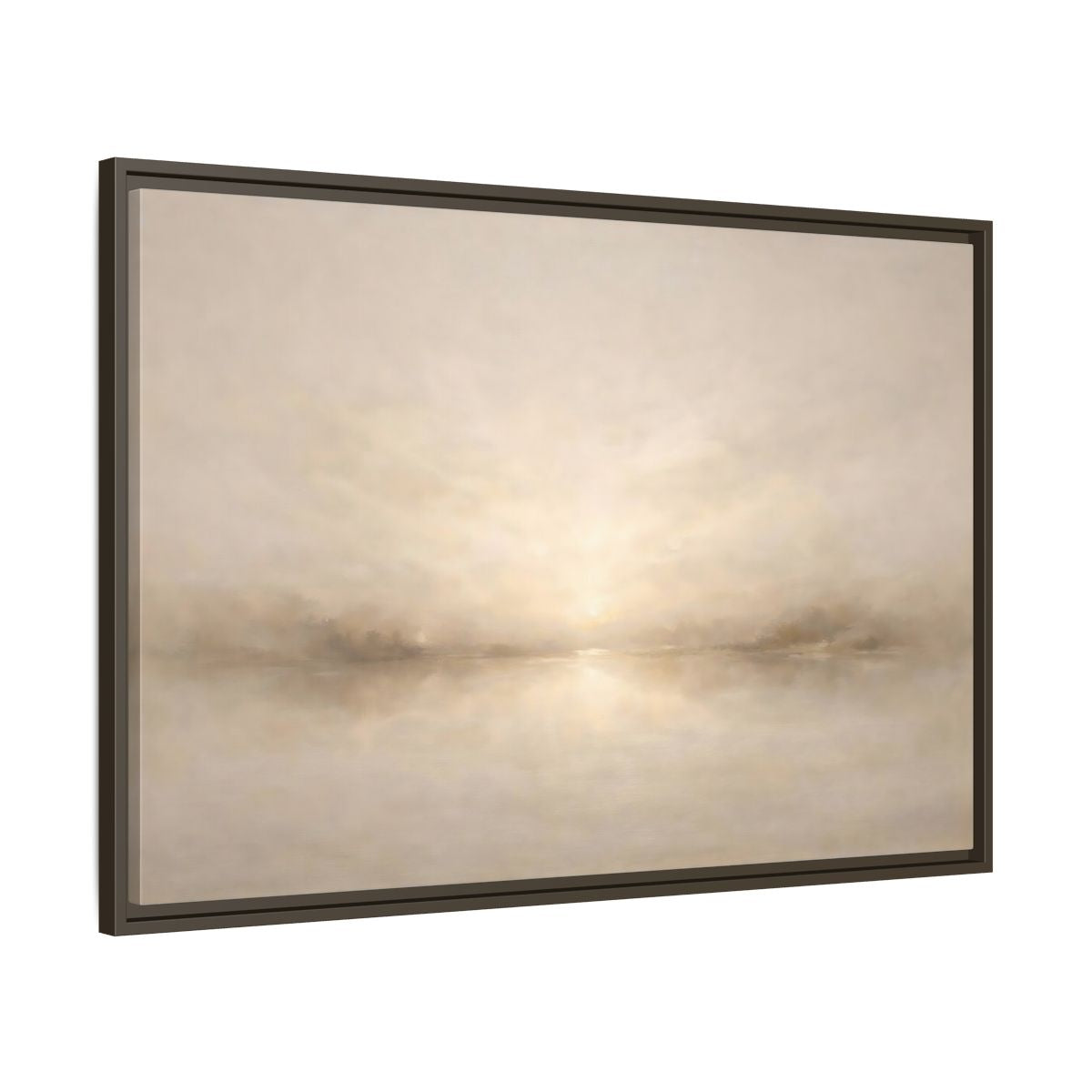 Side Mockup 9. Nature Misty Lake Beige Landscape shown as stretched canvas wall art