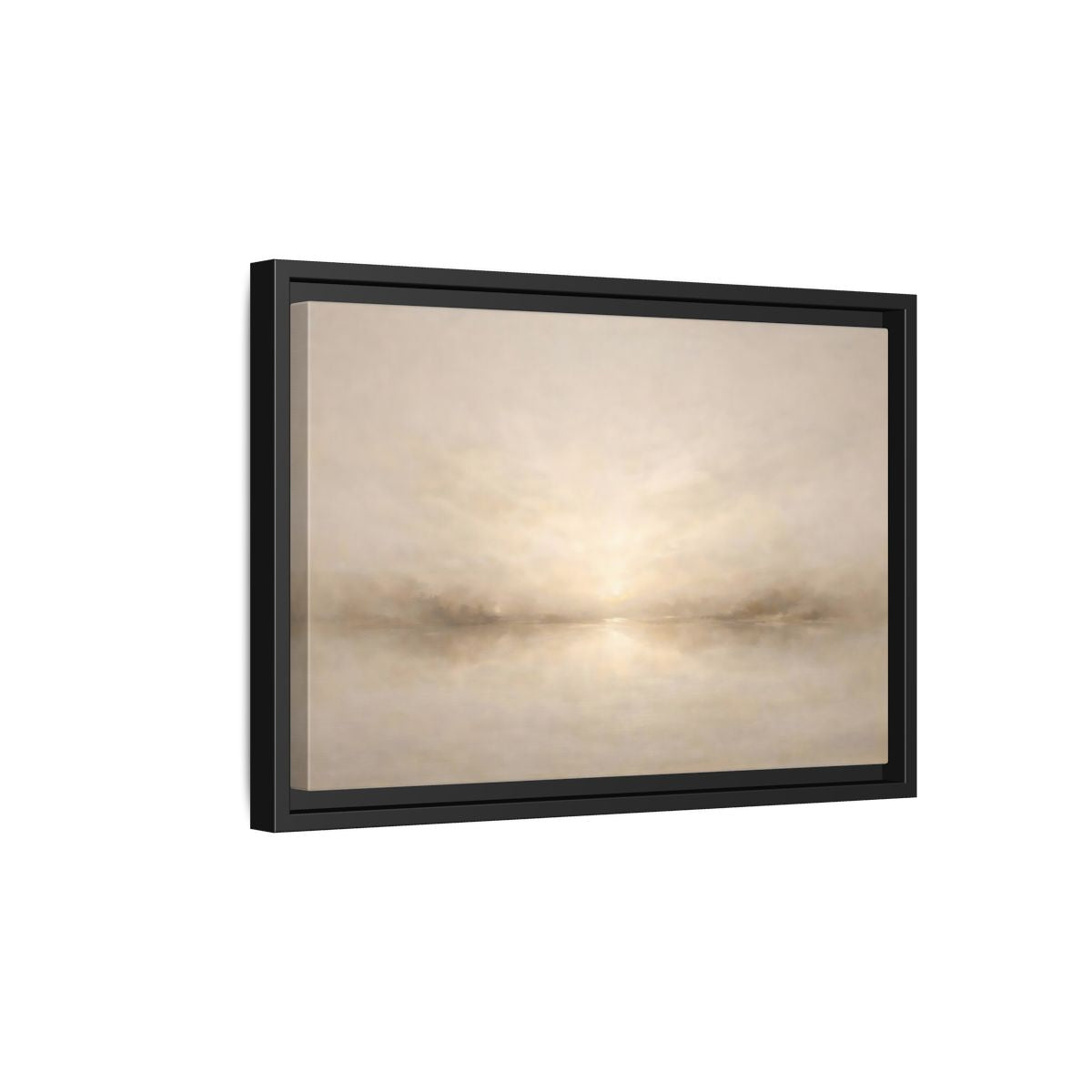 Side Mockup 6. Nature Misty Lake Beige Landscape shown as stretched canvas wall art