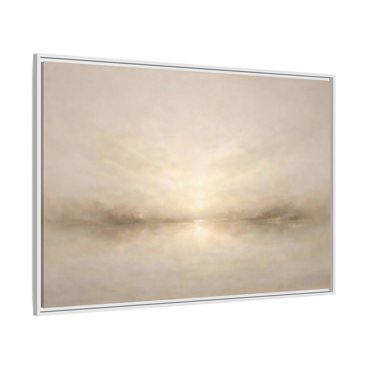 Side Mockup 7. Nature Misty Lake Beige Landscape shown as stretched canvas wall art