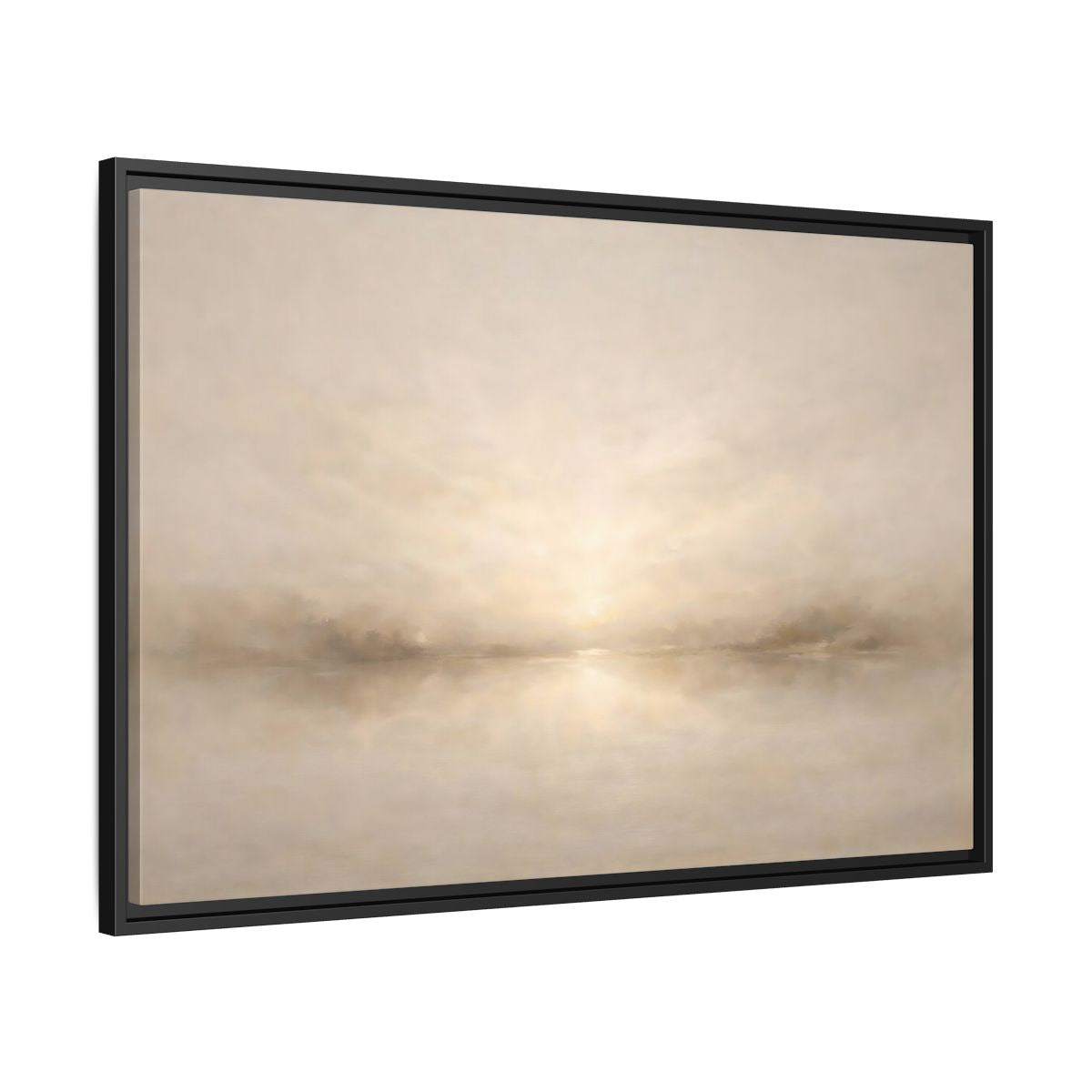 Side Mockup 13. Nature Misty Lake Beige Landscape shown as stretched canvas wall art