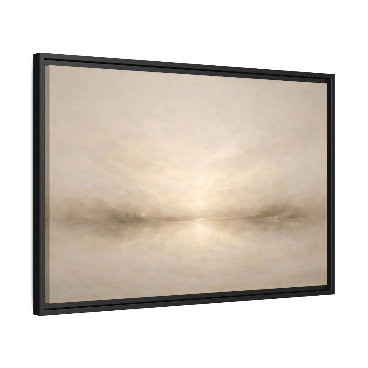 Side Mockup 14. Nature Misty Lake Beige Landscape shown as stretched canvas wall art