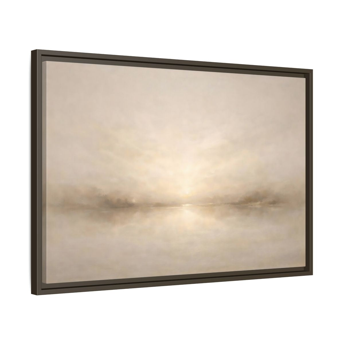 Side Mockup 11. Nature Misty Lake Beige Landscape shown as stretched canvas wall art