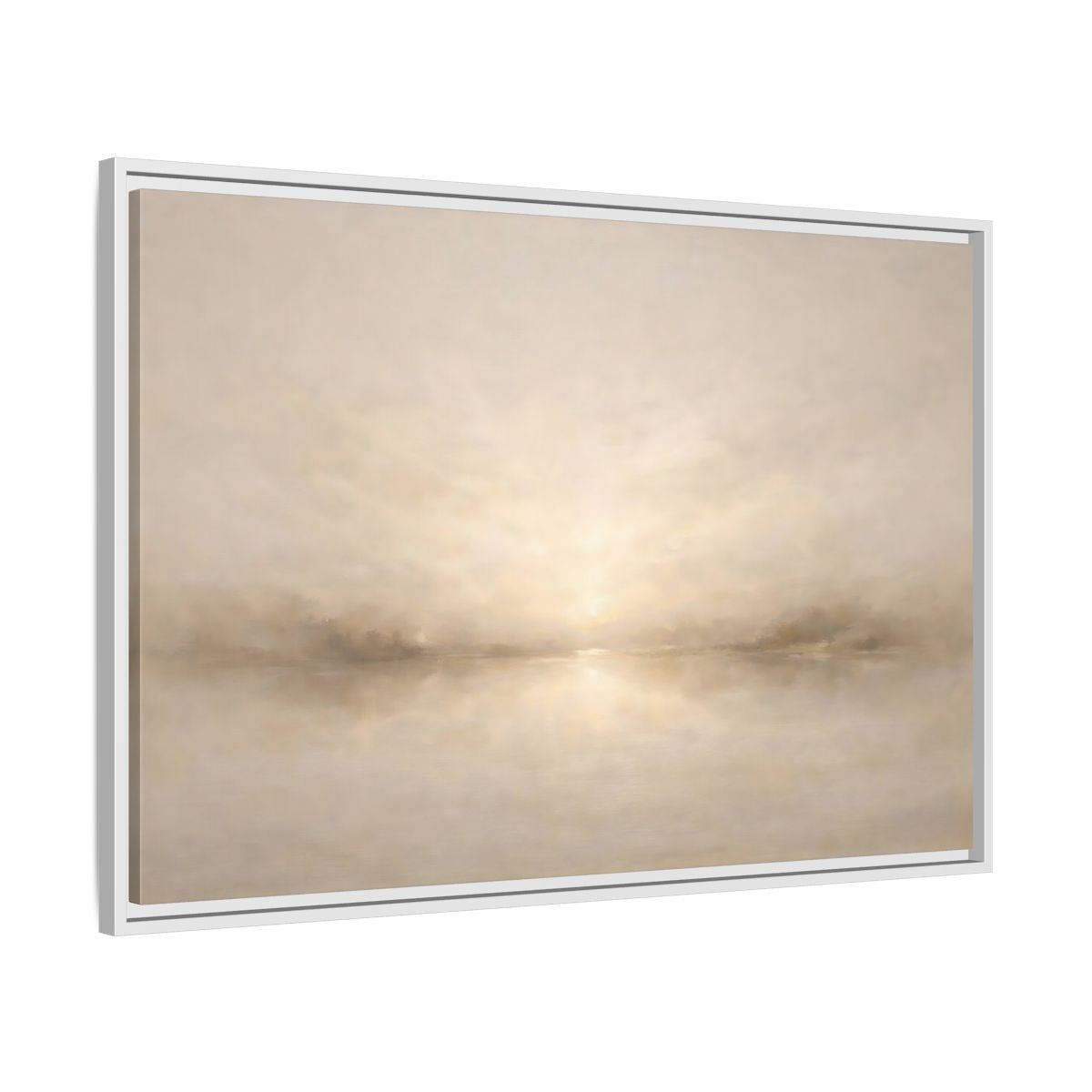Side Mockup 8. Nature Misty Lake Beige Landscape shown as stretched canvas wall art