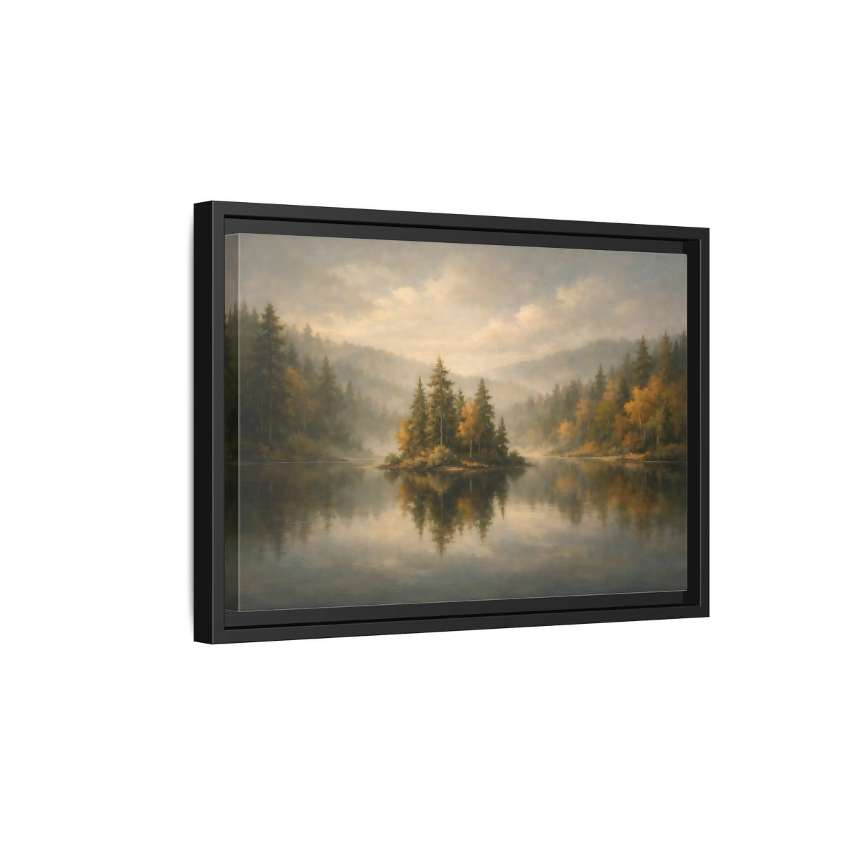 Side Mockup 6. Nature Misty Lake Misty Forest shown as stretched canvas wall art
