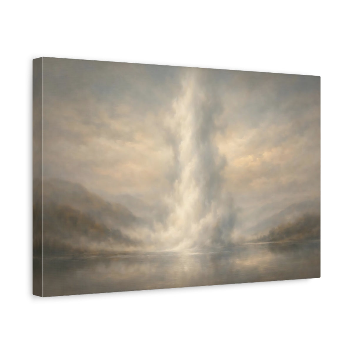 Side Mockup 4. Nature Misty Lake Misty Landscape shown as stretched canvas wall art