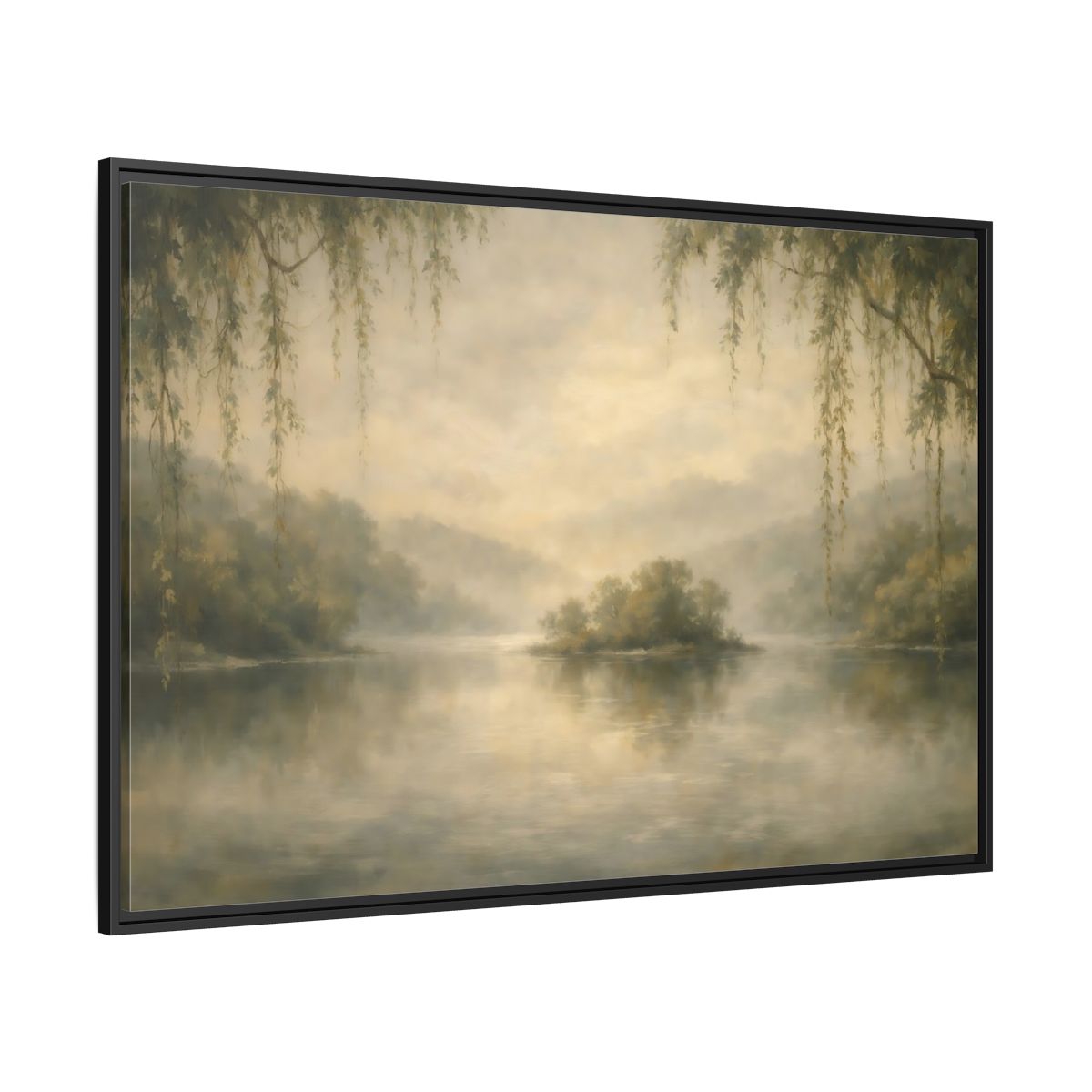 Side Mockup 12. Nature Misty Lake Misty Landscape shown as stretched canvas wall art
