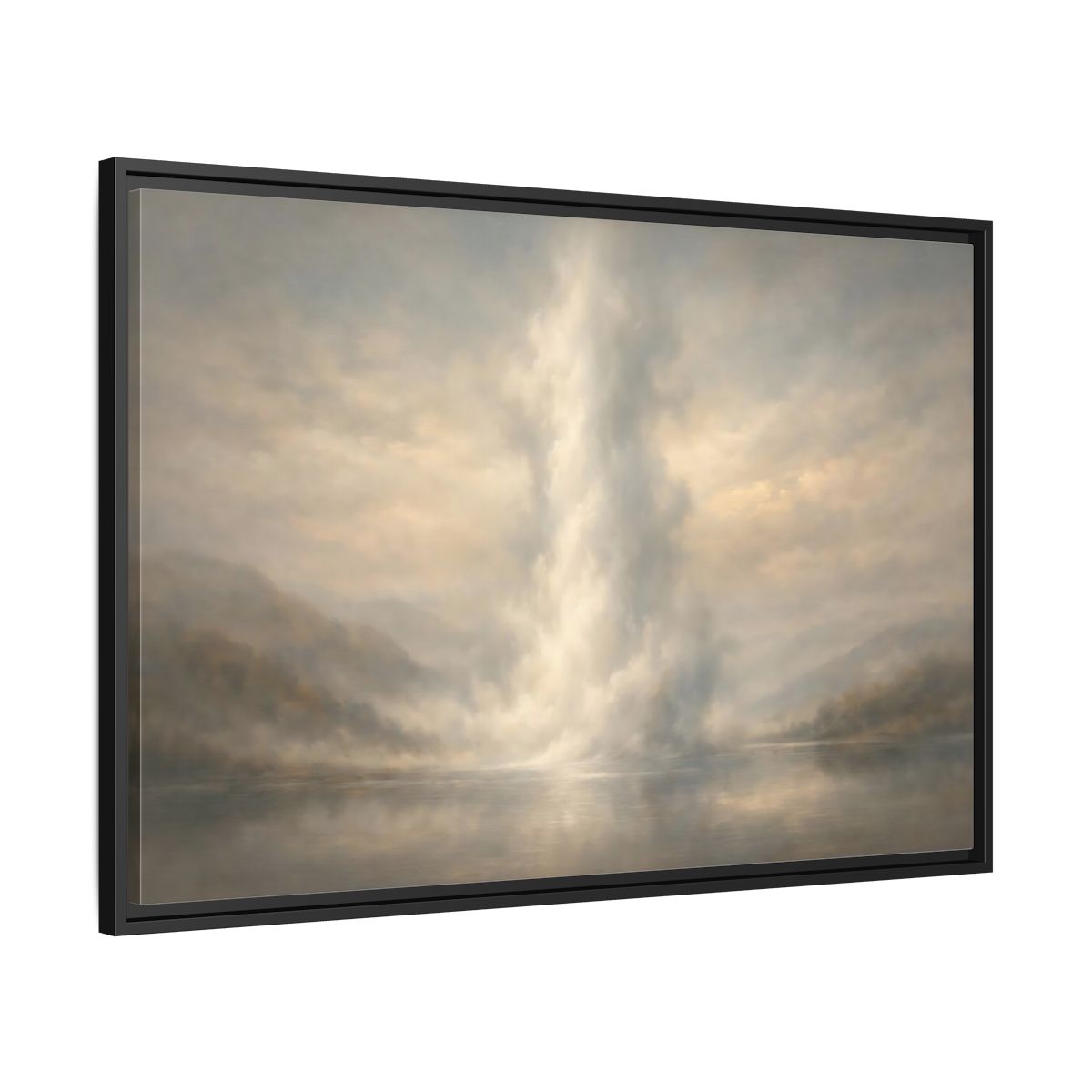 Side Mockup 13. Nature Misty Lake Misty Landscape shown as stretched canvas wall art