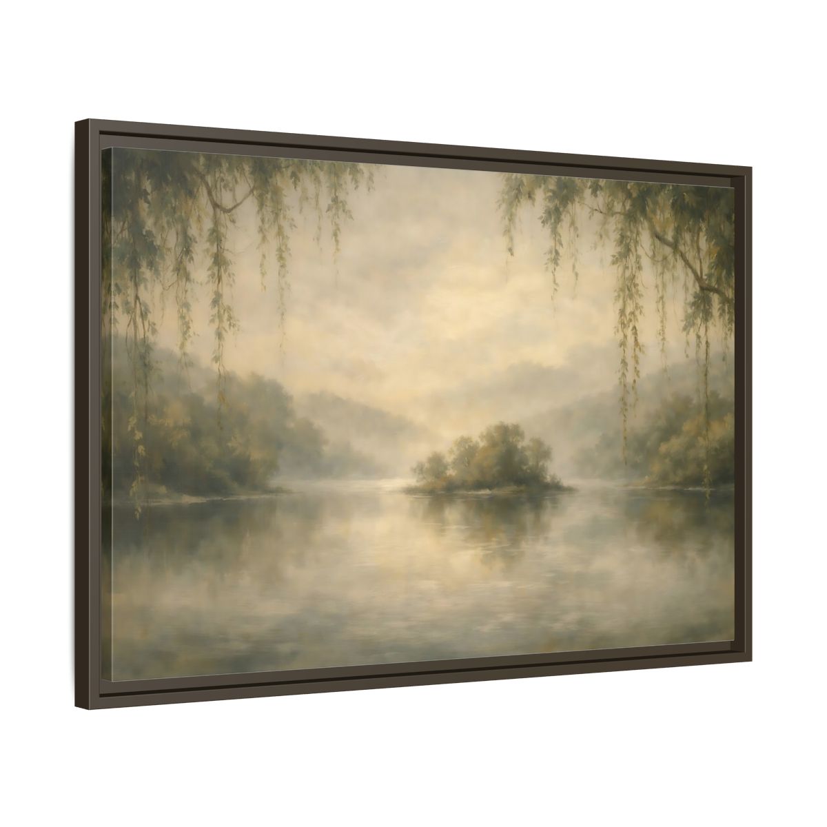 Side Mockup 11. Nature Misty Lake Misty Landscape shown as stretched canvas wall art