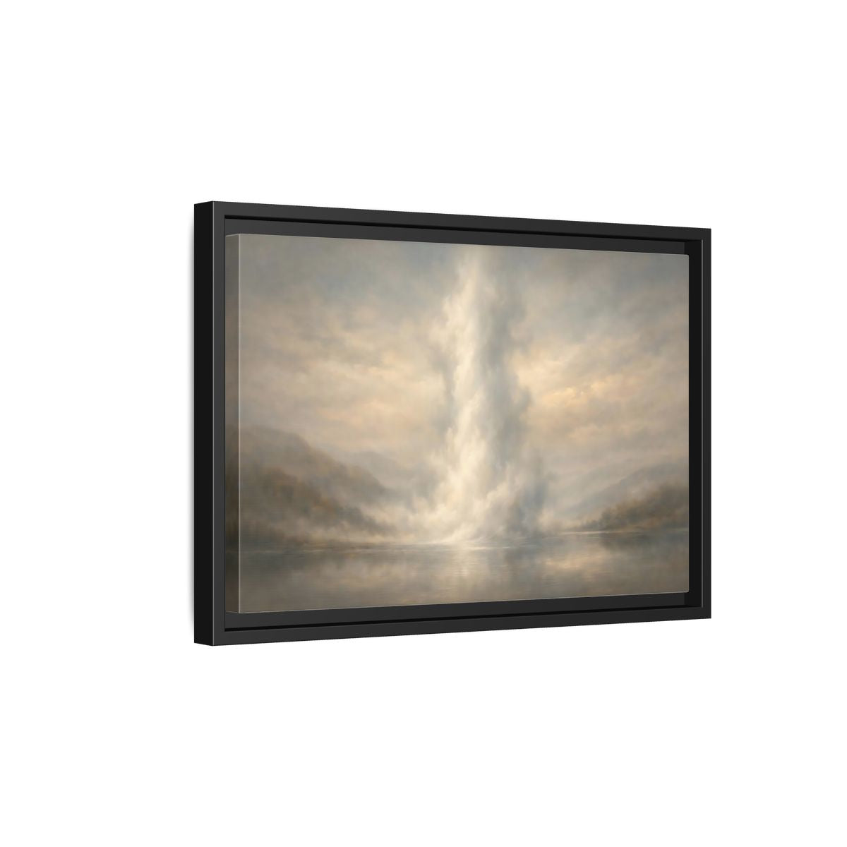 Side Mockup 6. Nature Misty Lake Misty Landscape shown as stretched canvas wall art