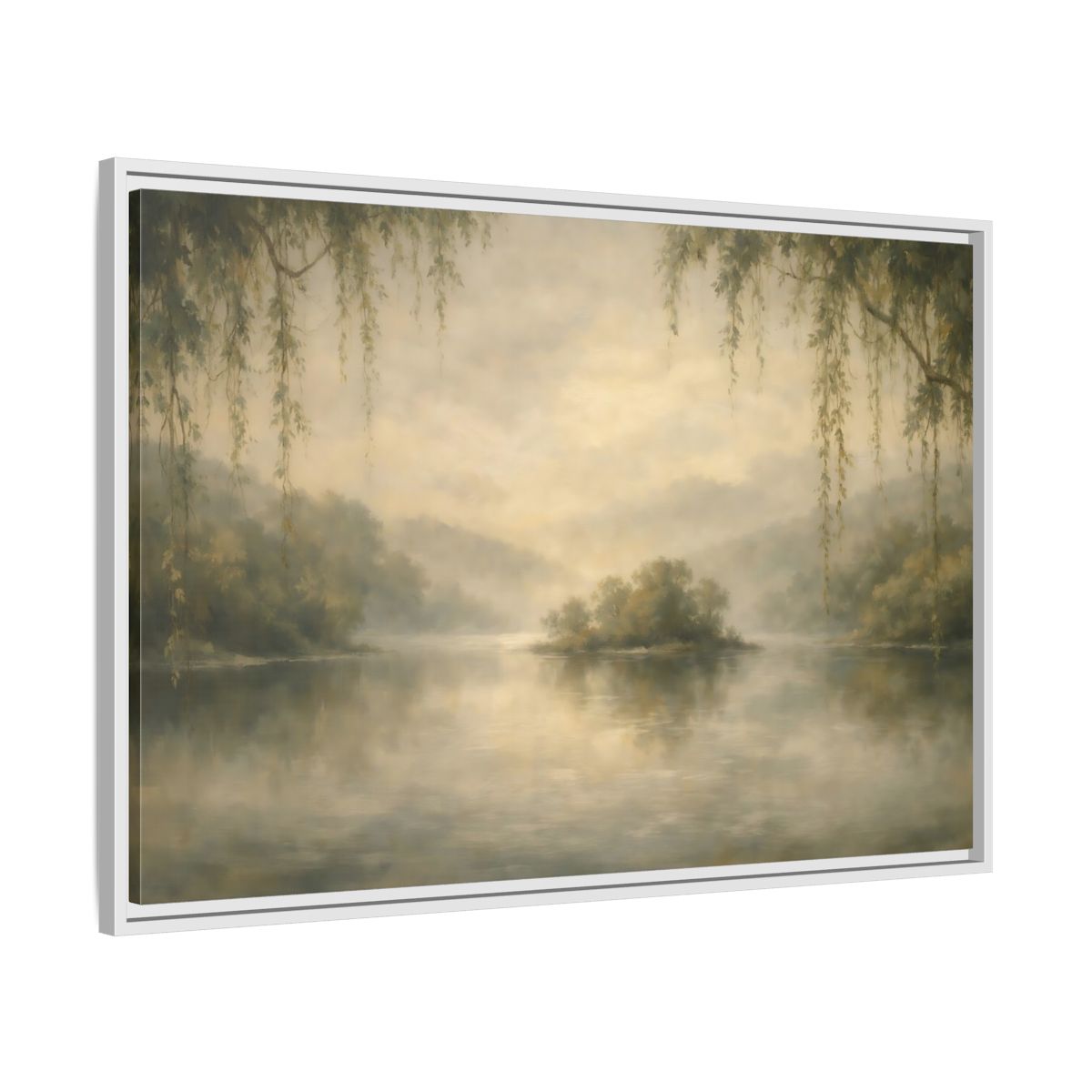 Side Mockup 8. Nature Misty Lake Misty Landscape shown as stretched canvas wall art