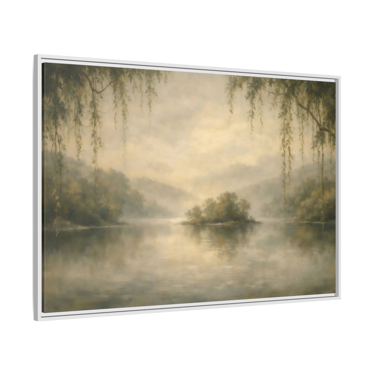 Side Mockup 7. Nature Misty Lake Misty Landscape shown as stretched canvas wall art
