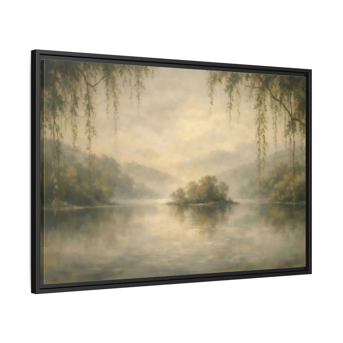 Side Mockup 13. Nature Misty Lake Misty Landscape shown as stretched canvas wall art