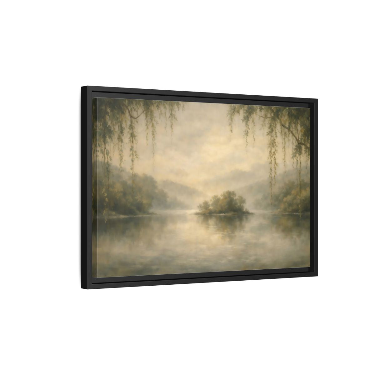 Side Mockup 3. Nature Misty Lake Misty Landscape shown as stretched canvas wall art