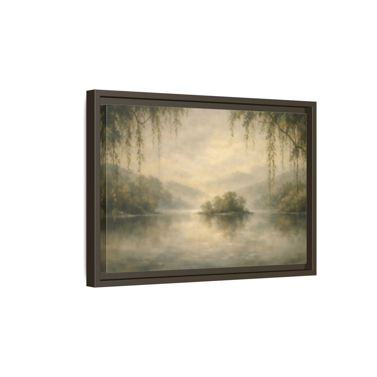 Side Mockup 5. Nature Misty Lake Misty Landscape shown as stretched canvas wall art