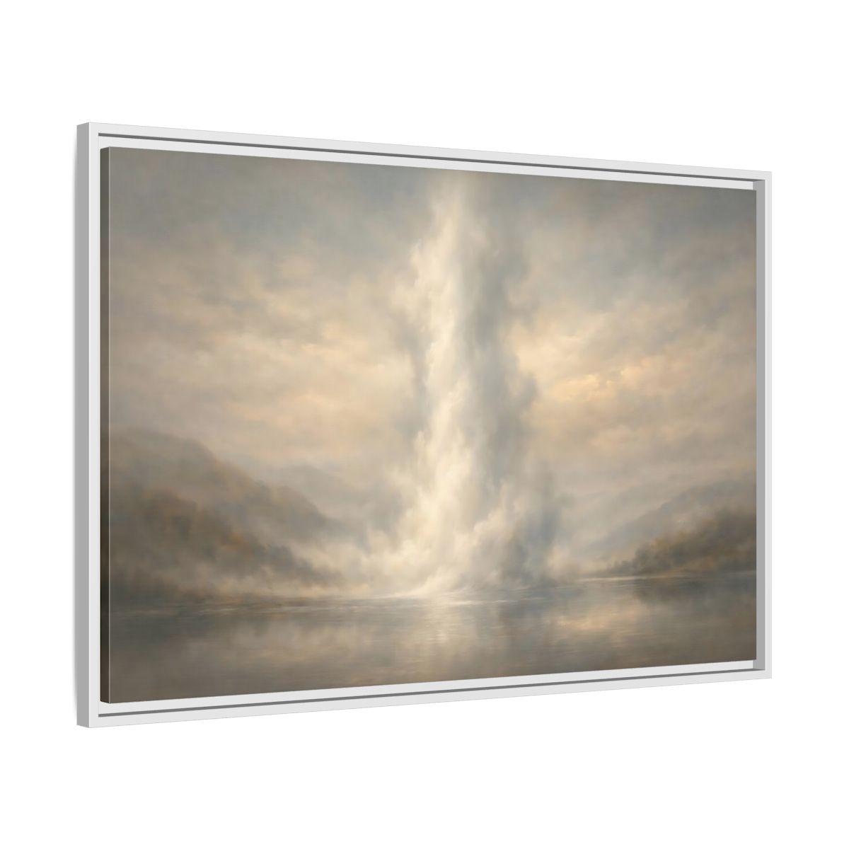 Side Mockup 8. Nature Misty Lake Misty Landscape shown as stretched canvas wall art