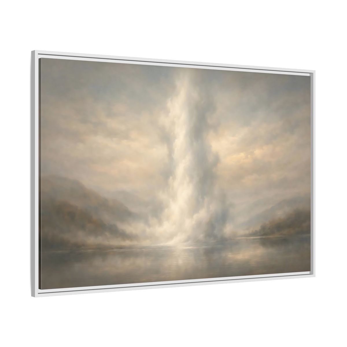 Side Mockup 7. Nature Misty Lake Misty Landscape shown as stretched canvas wall art