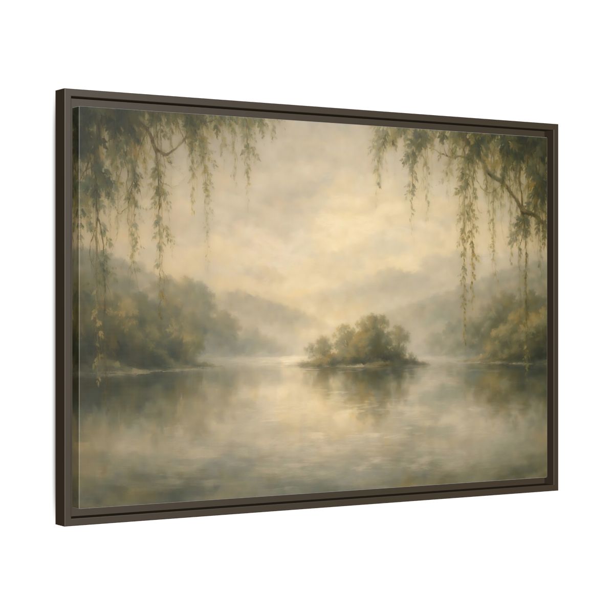 Side Mockup 9. Nature Misty Lake Misty Landscape shown as stretched canvas wall art