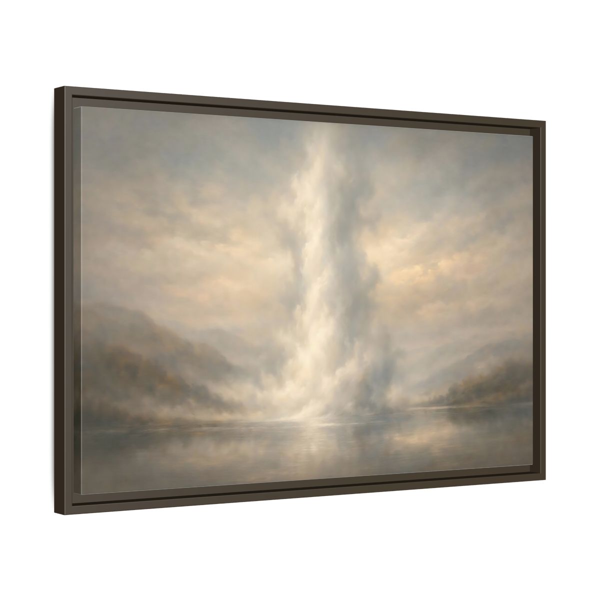 Side Mockup 11. Nature Misty Lake Misty Landscape shown as stretched canvas wall art