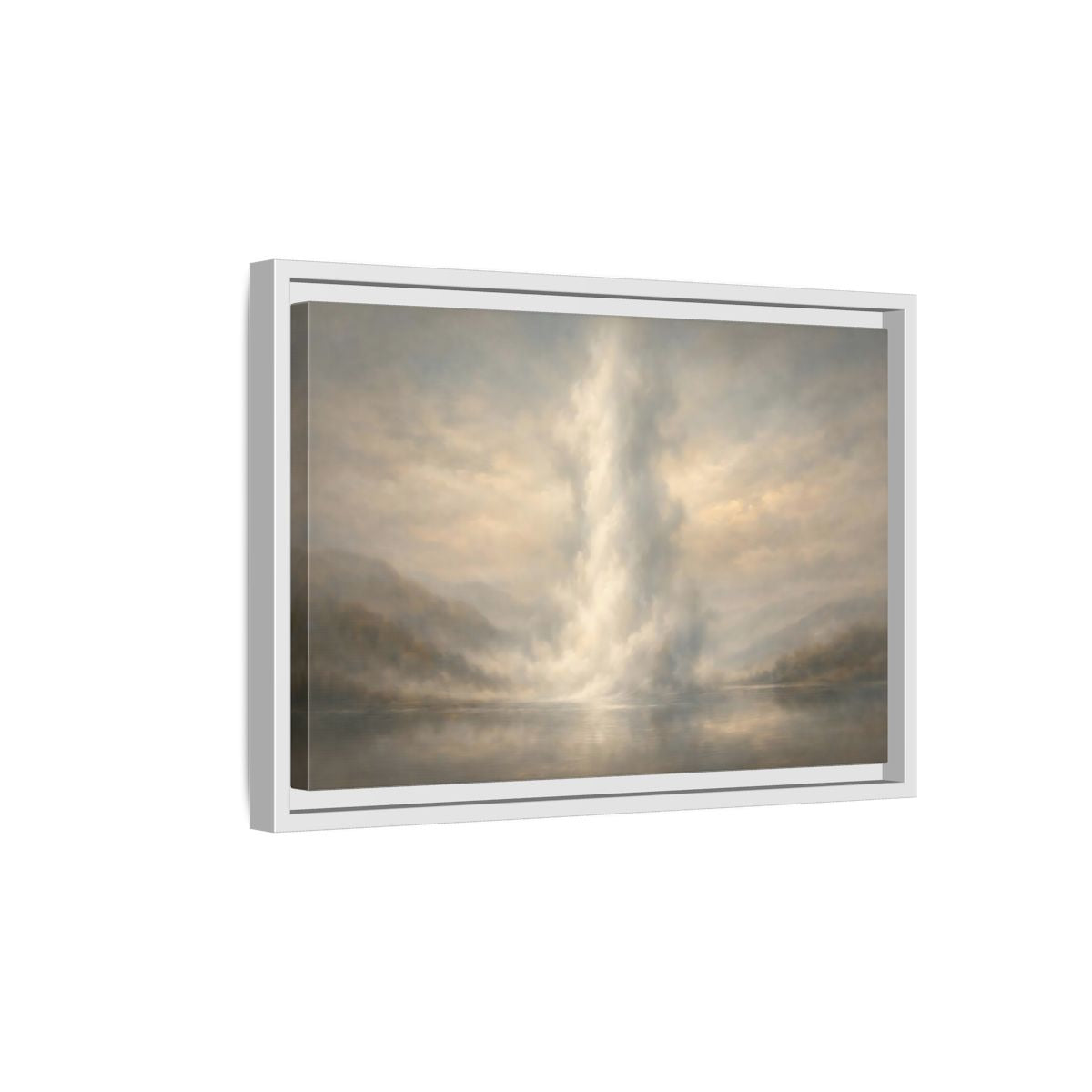 Side Mockup 4. Nature Misty Lake Misty Landscape shown as stretched canvas wall art