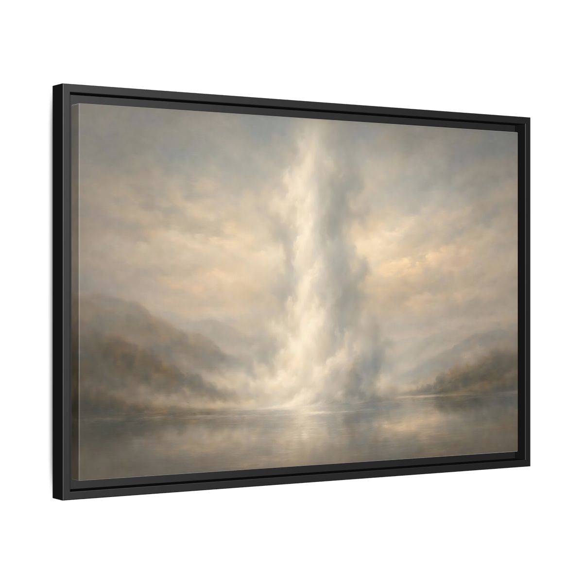 Side Mockup 14. Nature Misty Lake Misty Landscape shown as stretched canvas wall art