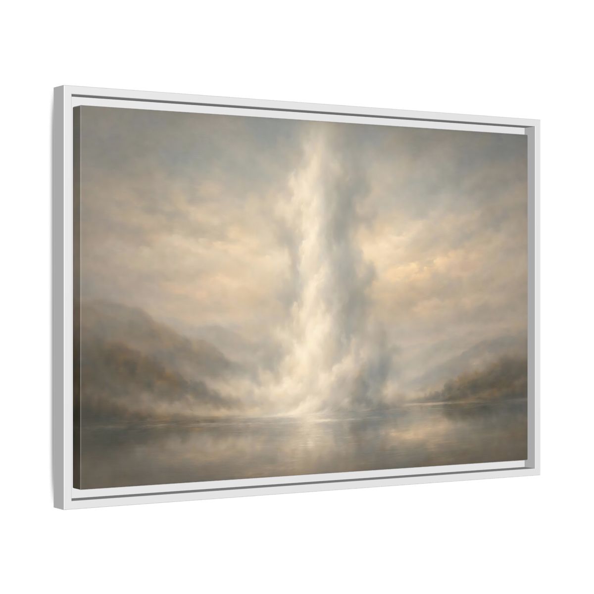 Side Mockup 10. Nature Misty Lake Misty Landscape shown as stretched canvas wall art