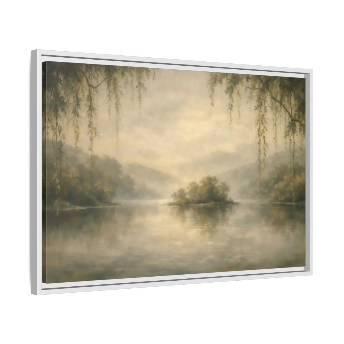 Side Mockup 10. Nature Misty Lake Misty Landscape shown as stretched canvas wall art