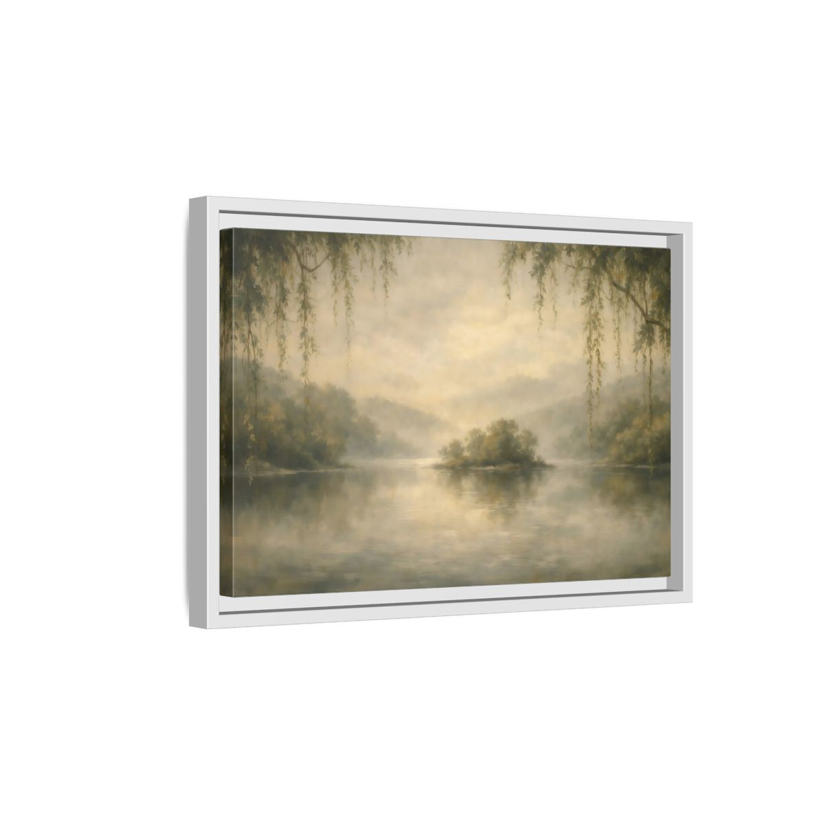 Side Mockup 4. Nature Misty Lake Misty Landscape shown as stretched canvas wall art