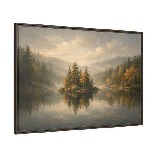 Main Mockup. Nature Misty Lake Misty Forest shown as stretched canvas wall art