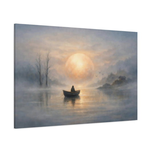 Nature Misty Lake Misty Lake Landscape shown as stretched canvas wall art