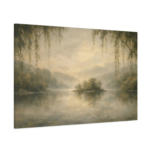 Main Mockup. Nature Misty Lake Misty Lake Landscape shown as stretched canvas wall art