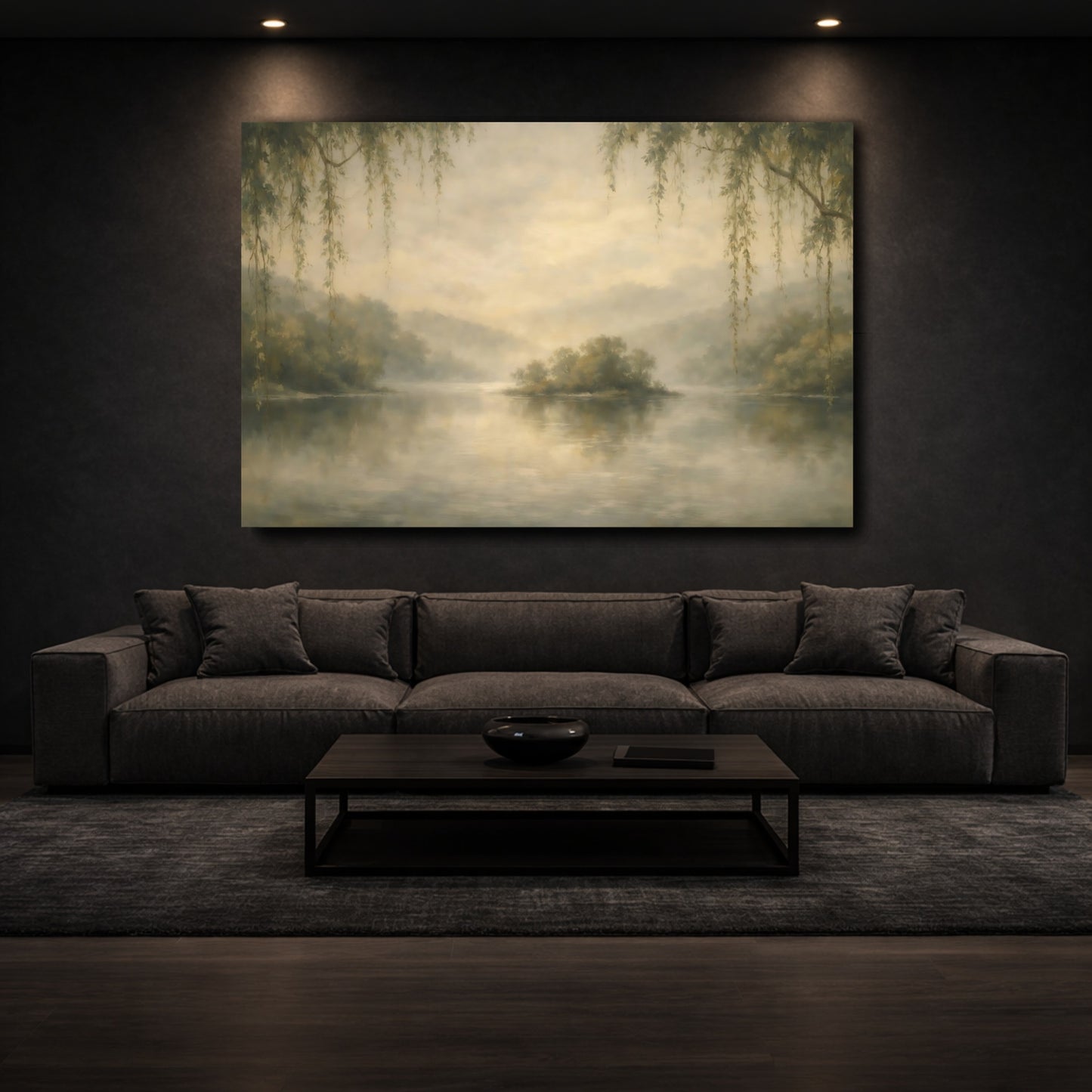 Mockup 2. Nature Misty Lake Misty Lake Landscape shown as stretched canvas wall art