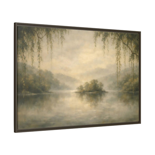 Main Mockup. Nature Misty Lake Misty Landscape shown as stretched canvas wall art