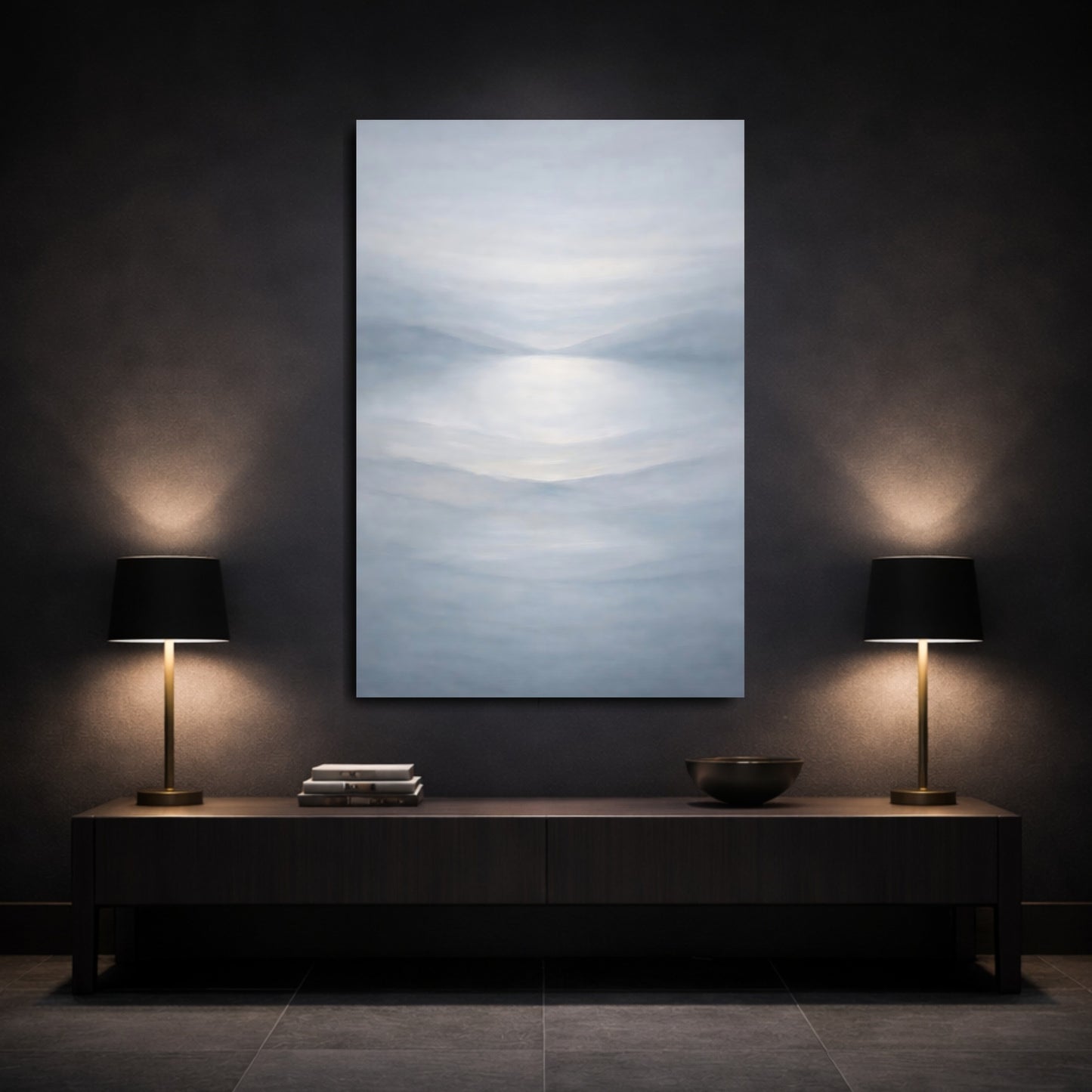 Mockup 2. Nature Misty Lake Misty Landscape shown as stretched canvas wall art
