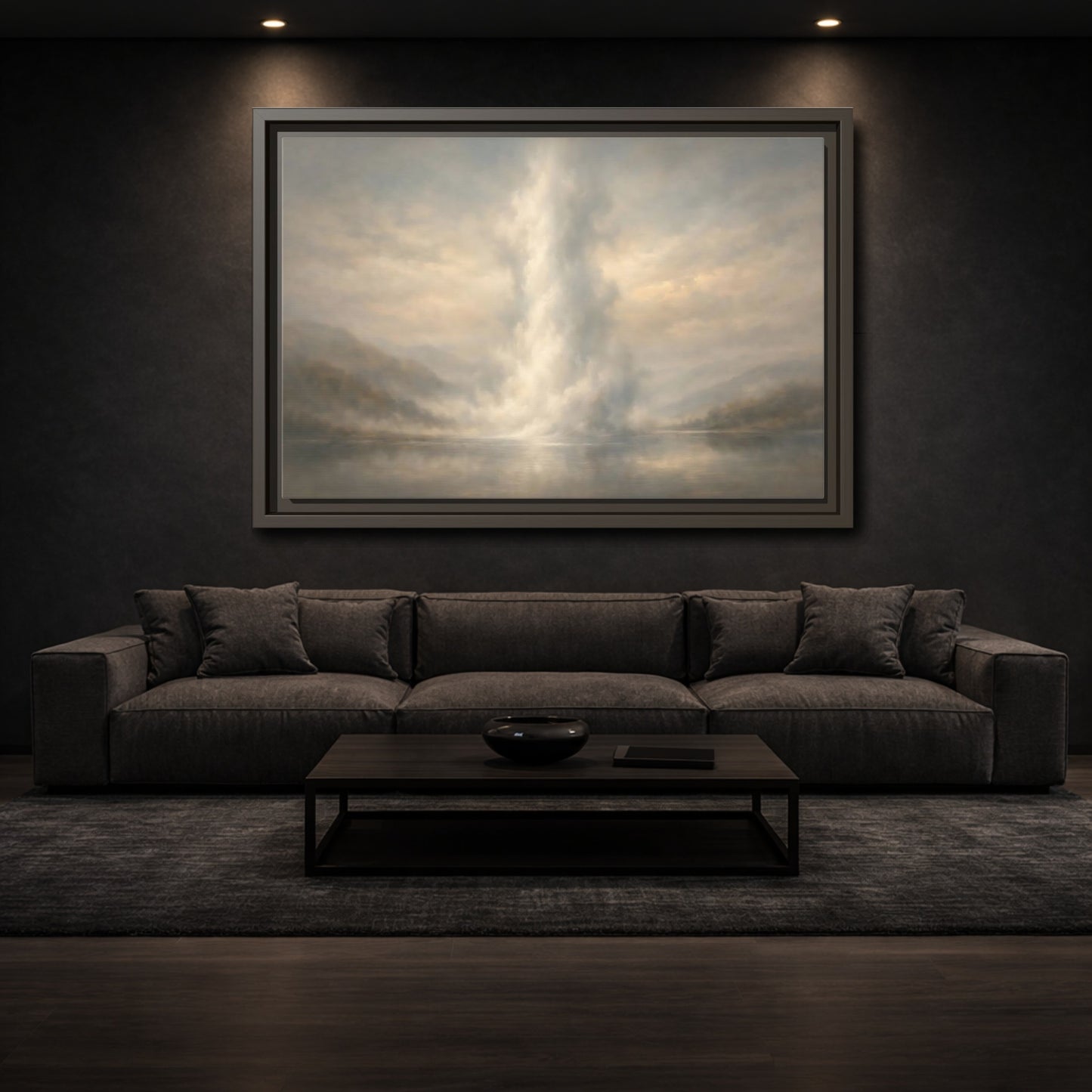 Mockup 2. Nature Misty Lake Misty Landscape shown as stretched canvas wall art