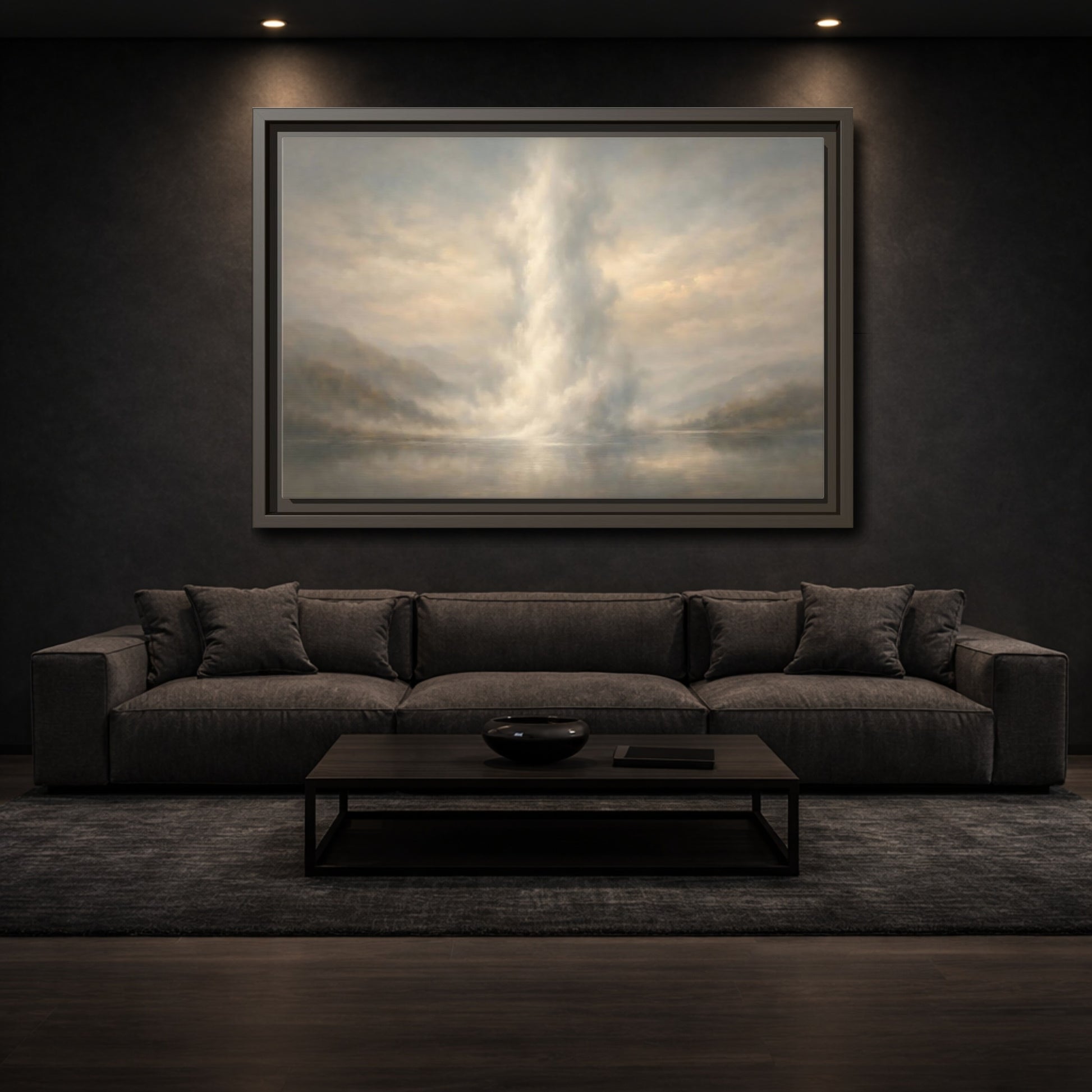 Mockup 2. Nature Misty Lake Misty Landscape shown as stretched canvas wall art