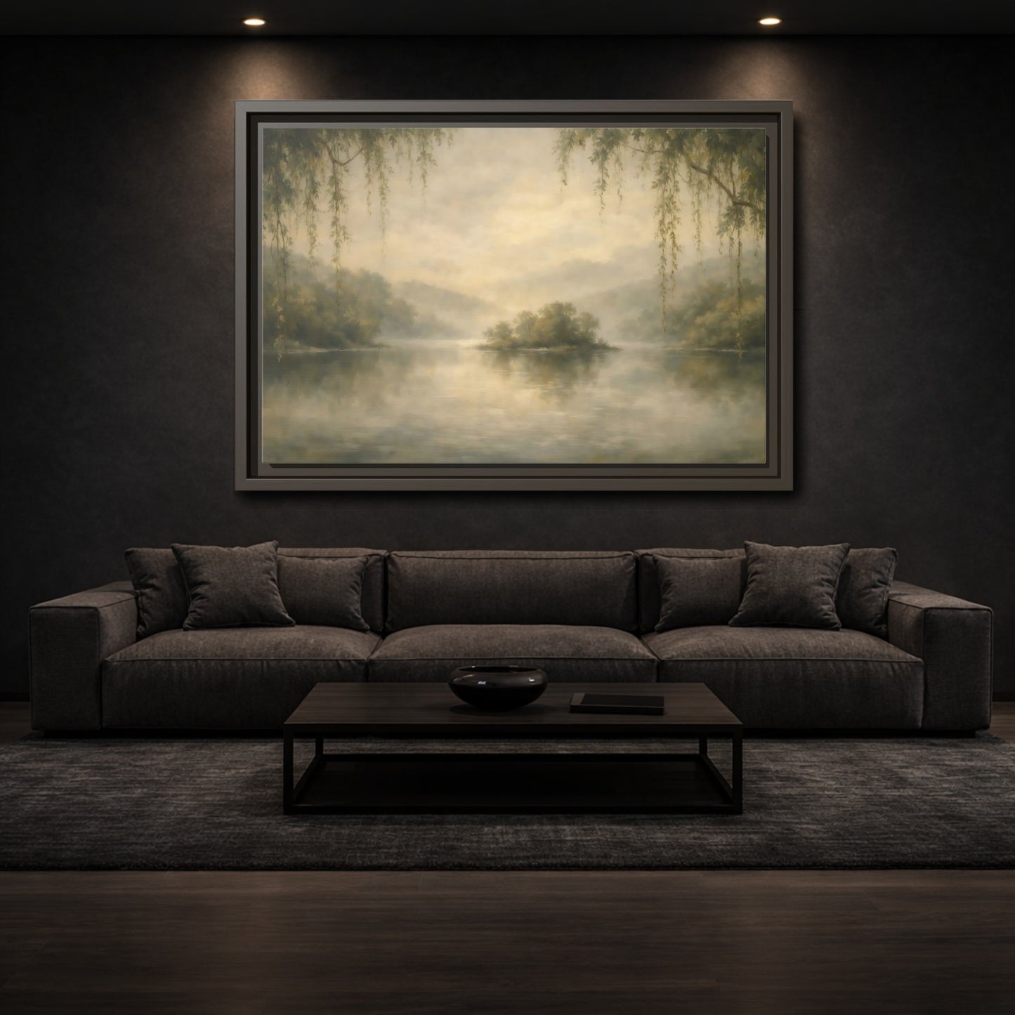 Mockup 2. Nature Misty Lake Misty Landscape shown as stretched canvas wall art