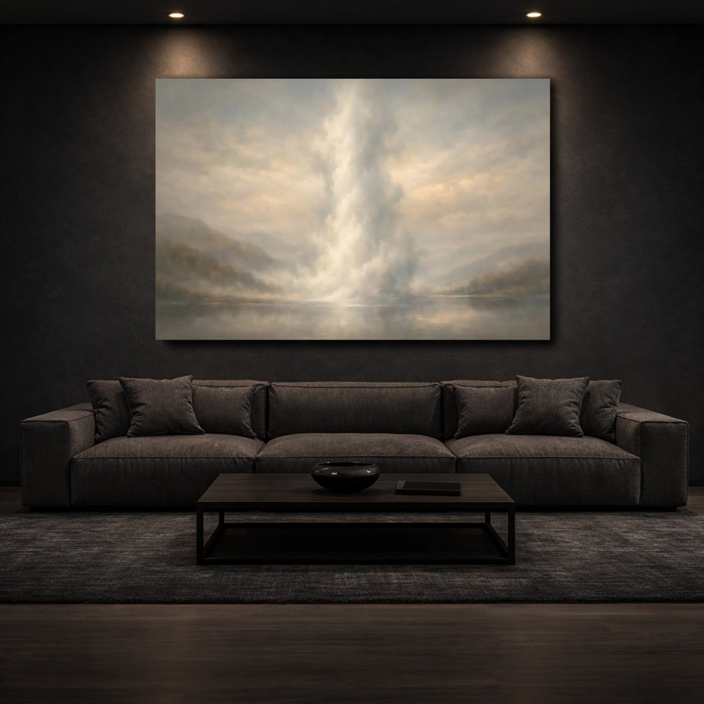 Mockup 2. Nature Misty Lake Misty Landscape shown as stretched canvas wall art