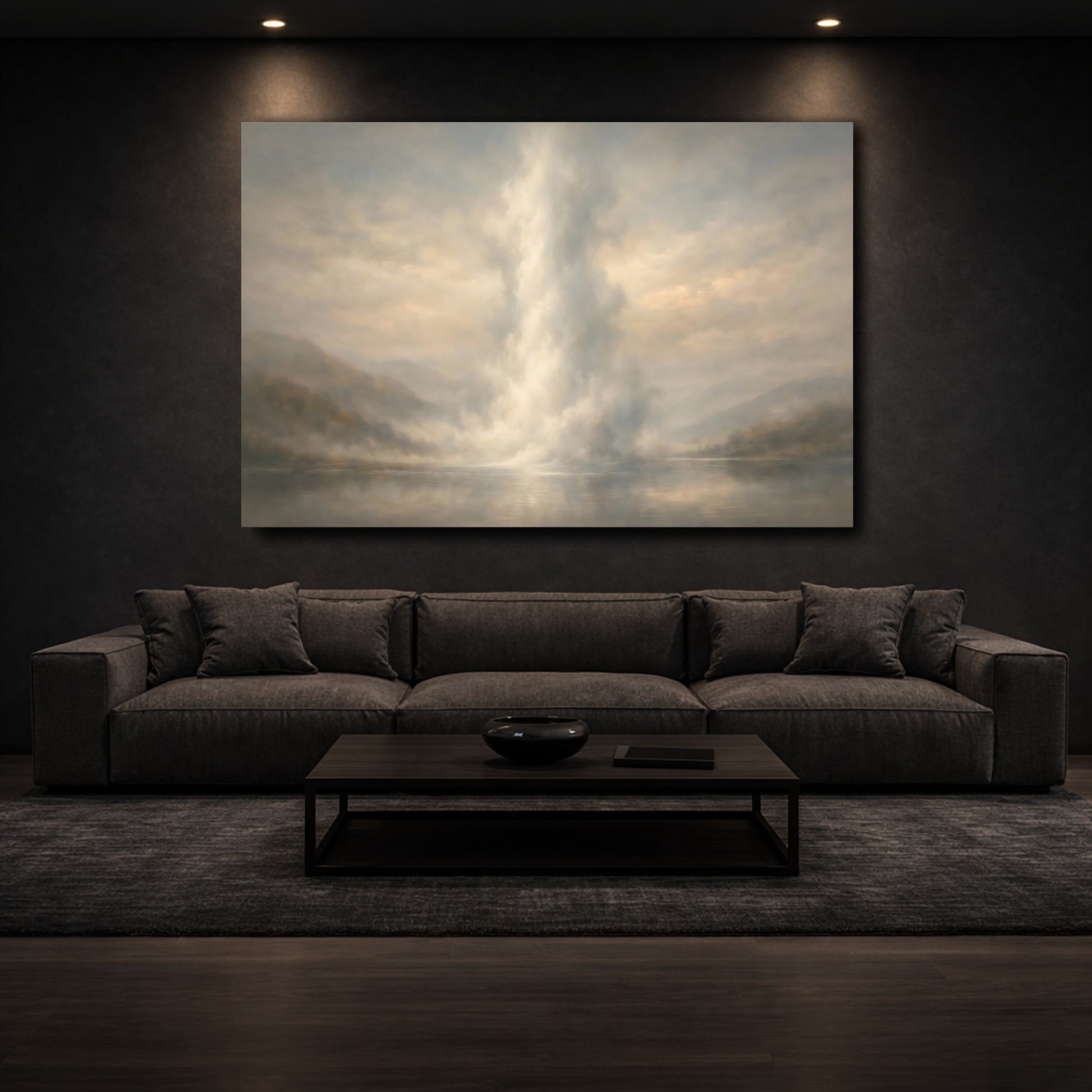 Mockup 2. Nature Misty Lake Misty Landscape shown as stretched canvas wall art