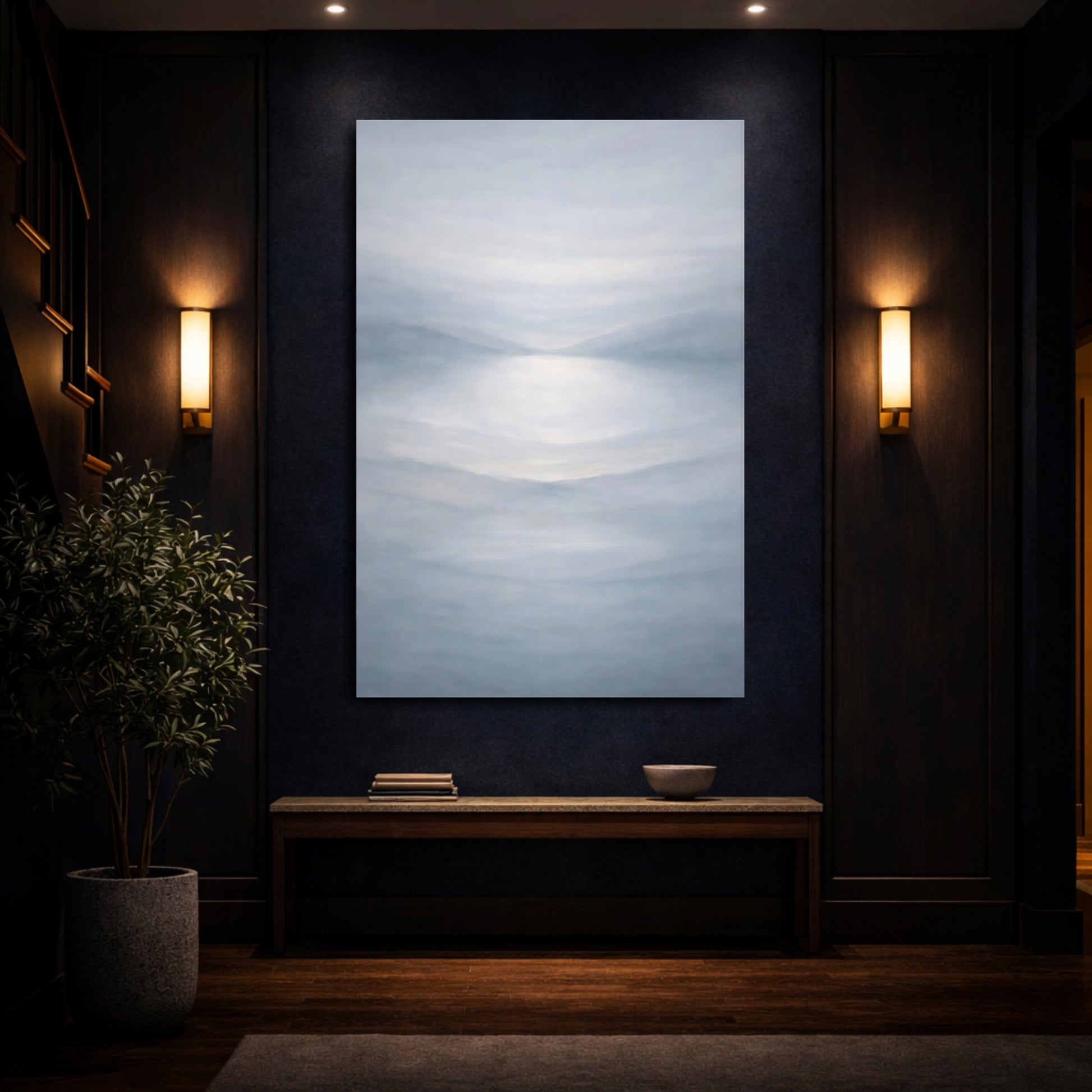 Mockup 3. Nature Misty Lake Misty Landscape shown as stretched canvas wall art