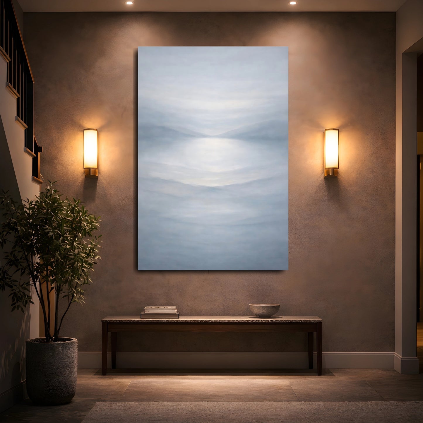 Mockup 4. Nature Misty Lake Misty Landscape shown as stretched canvas wall art