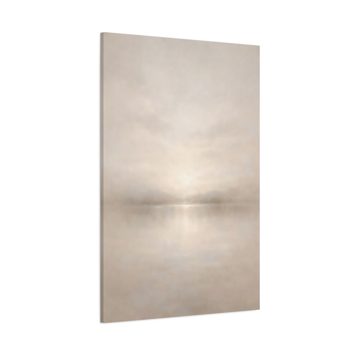 Main Mockup. Nature Misty Lake Soft Beige shown as stretched canvas wall art