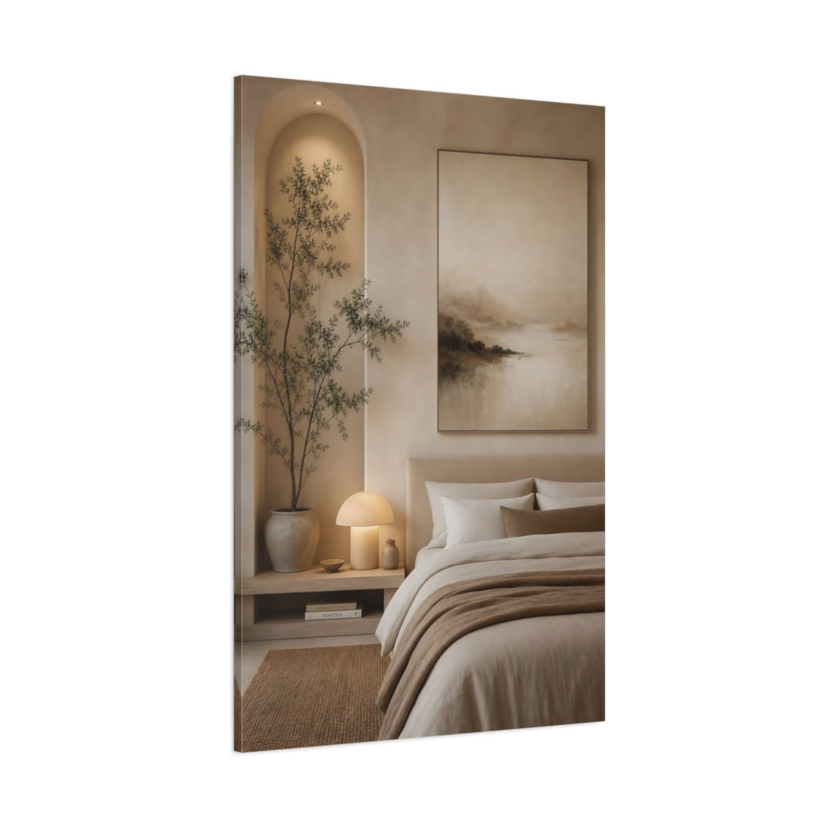 Nature Misty Landscape Beige And Brown Canvas Wall Art Print – Abstract Bedroom, Feature - YesArtYes