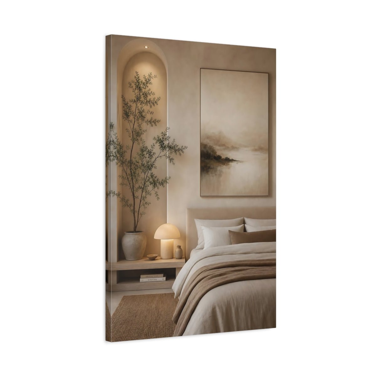 Nature Misty Landscape Beige And Brown Canvas Wall Art Print – Abstract Bedroom, Feature - YesArtYes