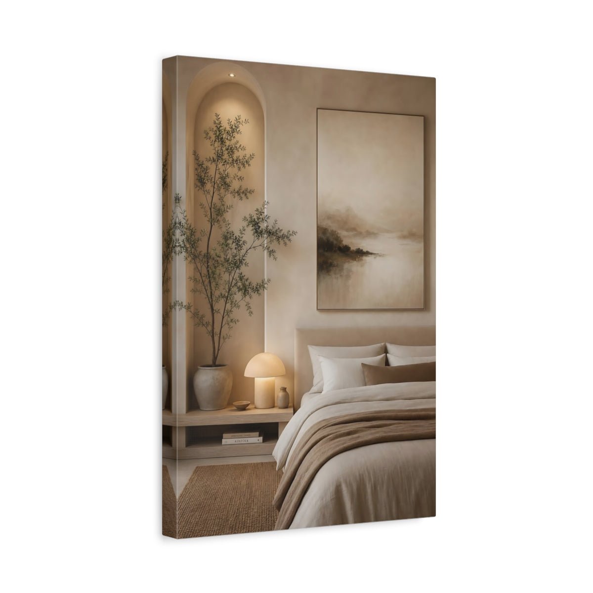 Nature Misty Landscape Beige And Brown Canvas Wall Art Print – Abstract Bedroom, Feature - YesArtYes