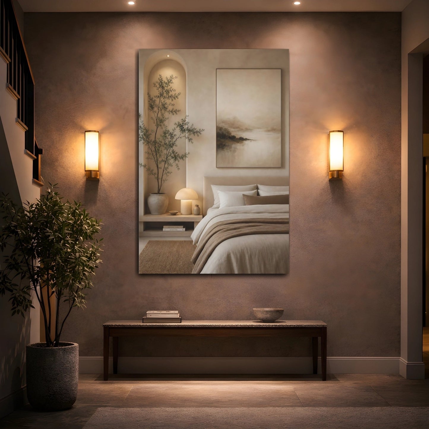 Nature Misty Landscape Beige And Brown Canvas Wall Art Print – Abstract Bedroom, Feature - YesArtYes