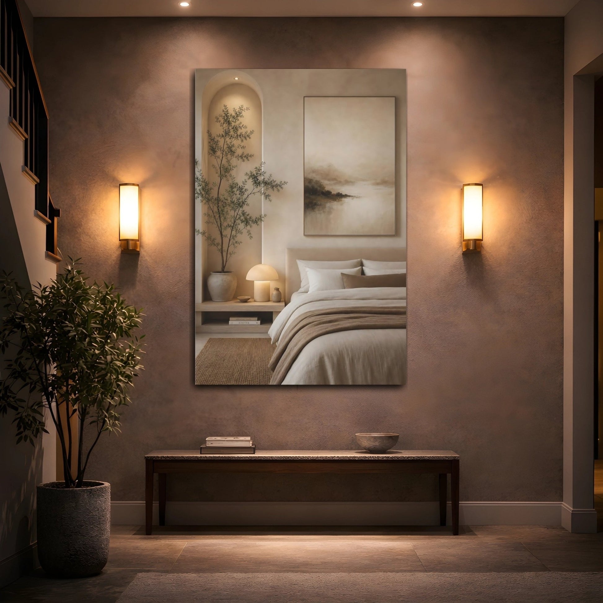 Nature Misty Landscape Beige And Brown Canvas Wall Art Print – Abstract Bedroom, Feature - YesArtYes